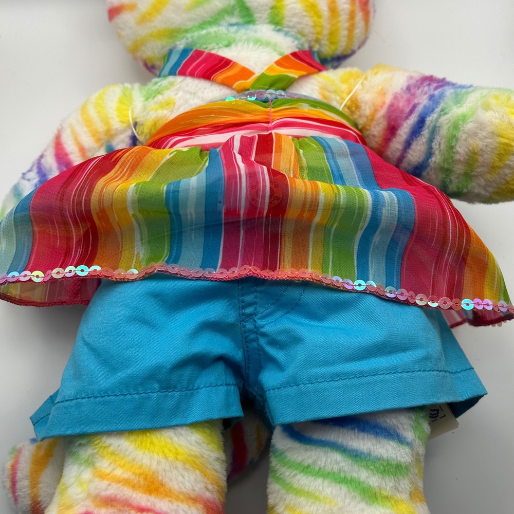 Build A Bear Rainbow Zebra Striped Cat Plush Pink Bow Outfit Clothes BAB - Picture 3 of 7